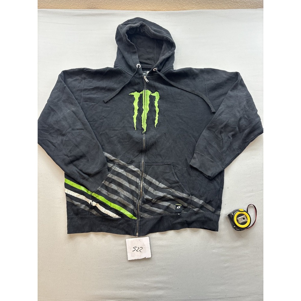 Monster Energy Men's Black Full Zip Hoodie Sweatshirt Graphic Logo Activewear